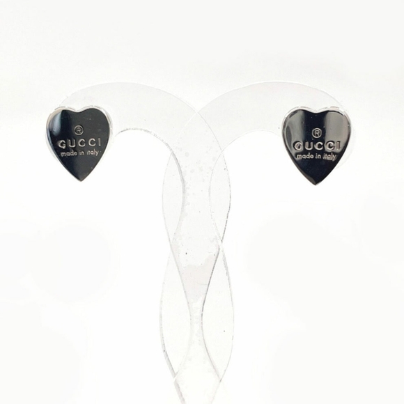 GUCCI Trademark Heart Shape Earrings Silver 925 - Picture 2 of 8
